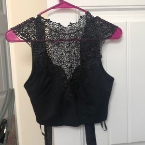 Black High Neck Lace Crop Top
